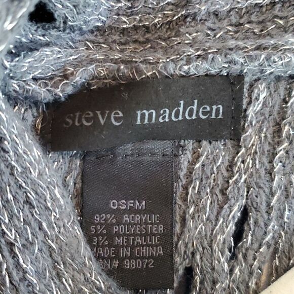 STEVE MADDEN PONCHO STEEL GRAY SPARKLE FRINGE POINTELLE KNIT ONE SIZE BOHO - Picture 2 of 8